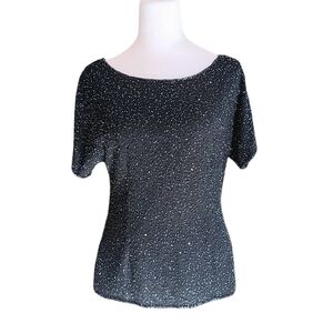 Cristall Collection Top Women's Size 8 Black‎ Beaded Scoop Neck Blouse